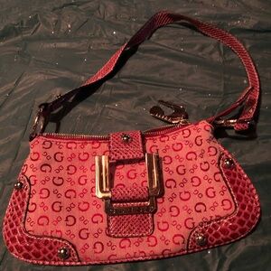 Guess Pink and Red Clutch with Stylish Pattern